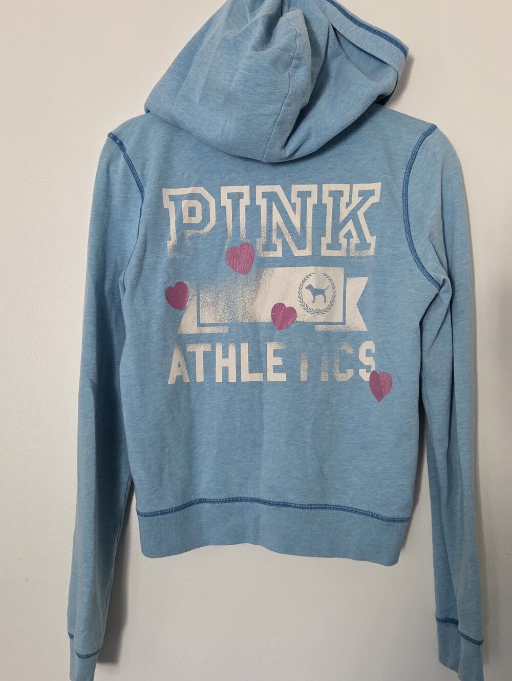Vintage VS PINK Blue Zip Up Hoodie Y2K Athletics Hearts Size Medium